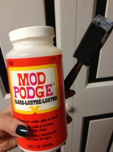 Modge Podge and sponge brush for corners or thin layer around all tape.